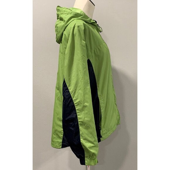 St. Johns Bay Lime Green Black Hooded Windbreaker Jacket Lightweight Size Large - Picture 4 of 16